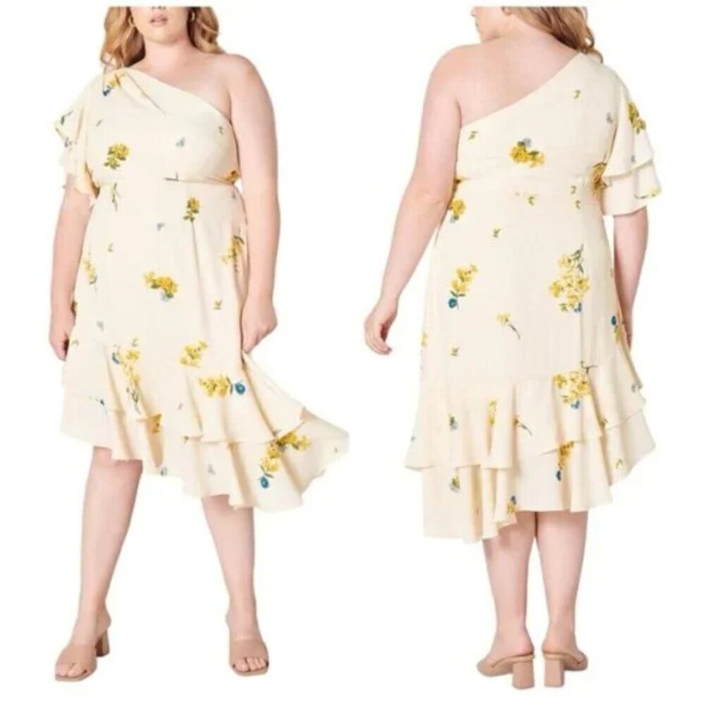 🌼 Sugarlips Curve One Shoulder Dress – Ivory/Yellow - 3x 🌼